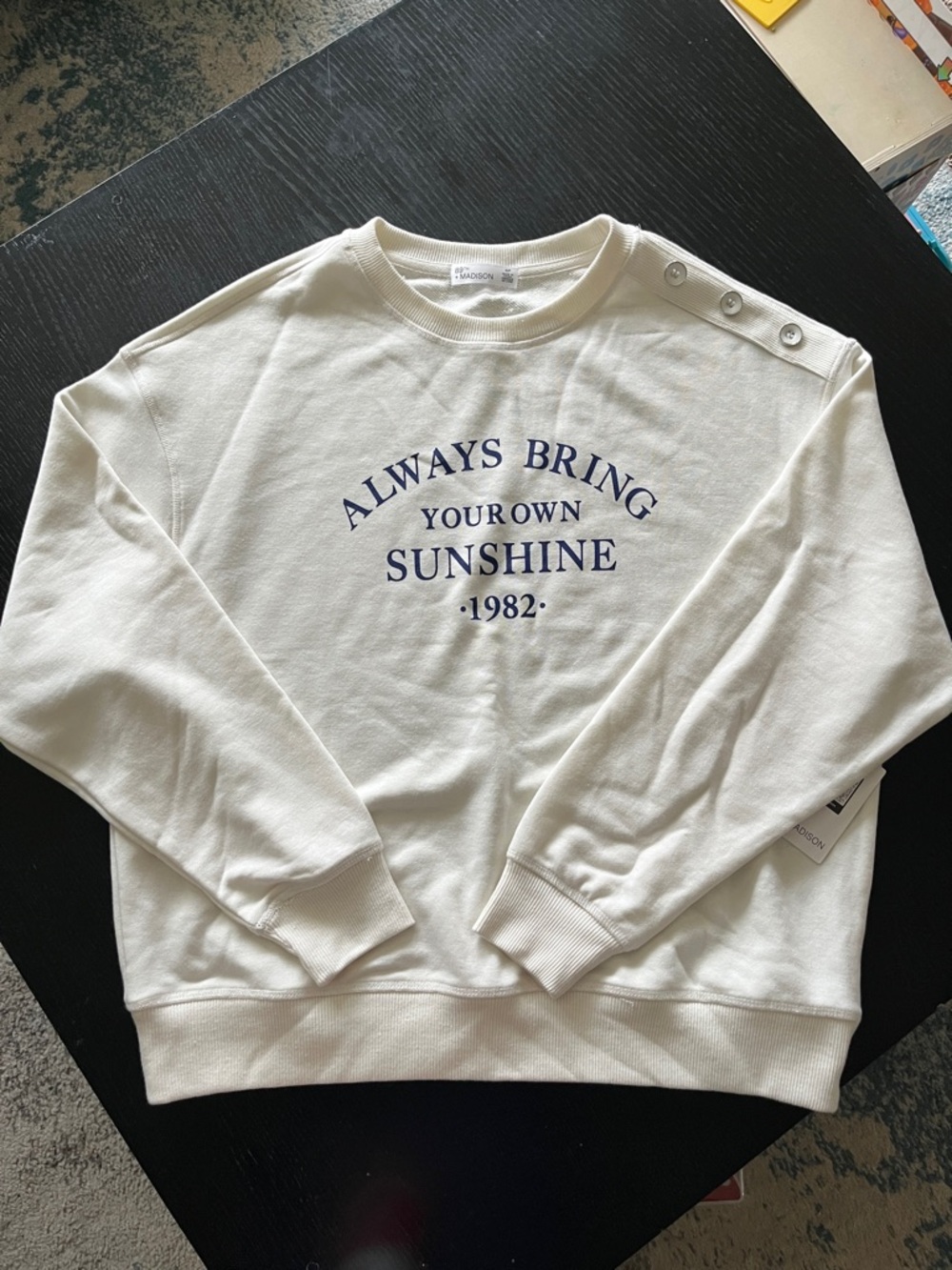 89th & Madison White Crewneck with Navy Text